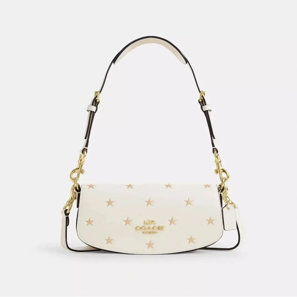 NWT Coach CW305 Andrea Small Shoulder Bag With Star Print Calf Leather in Chalk